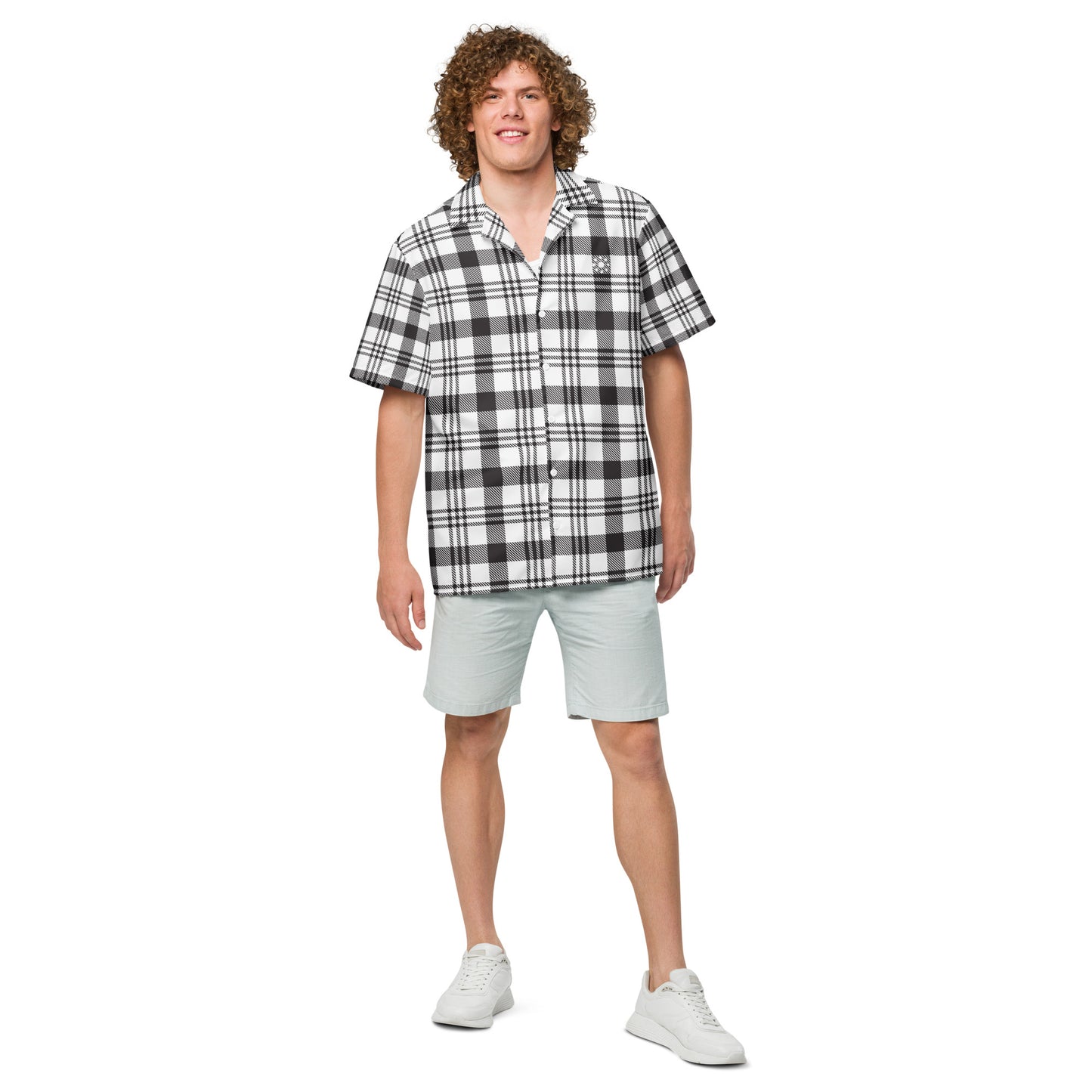 Unisex Button Shirt - Minimal B&W Plaid